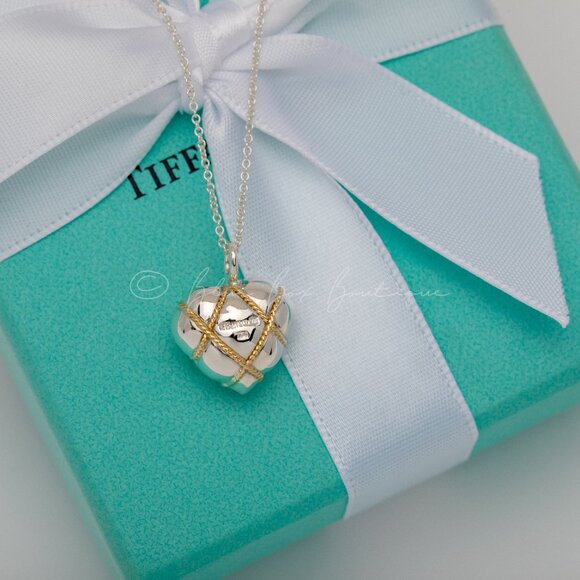 *RARE* Tiffany & Co. Vintage "Quilt Heart" Necklace Puffed 18k Gold Rope Pendant - Picture 4 of 8